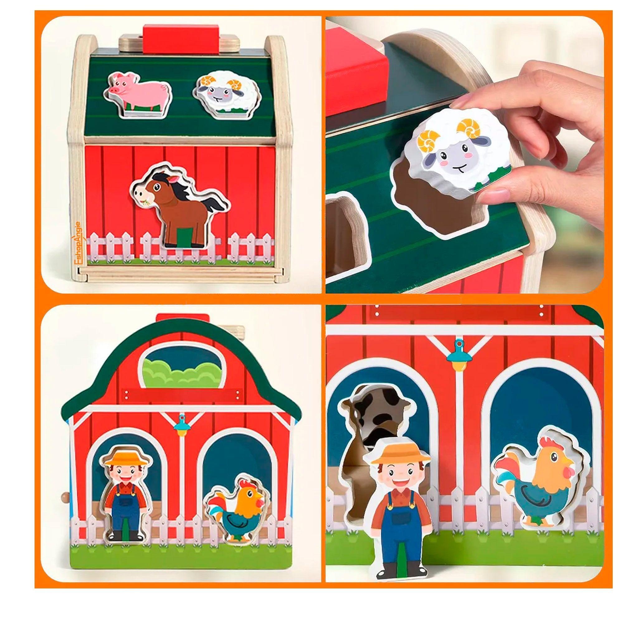 Juguete Didáctico Granja Encaje De Animales De Madera Niños-5