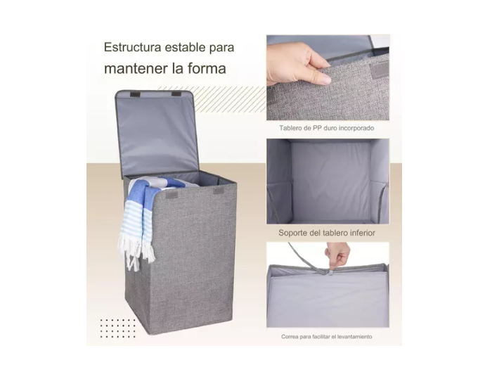 Cesta Contenedor De Ropa Sucia Plegable Con Tapa De Lino-1