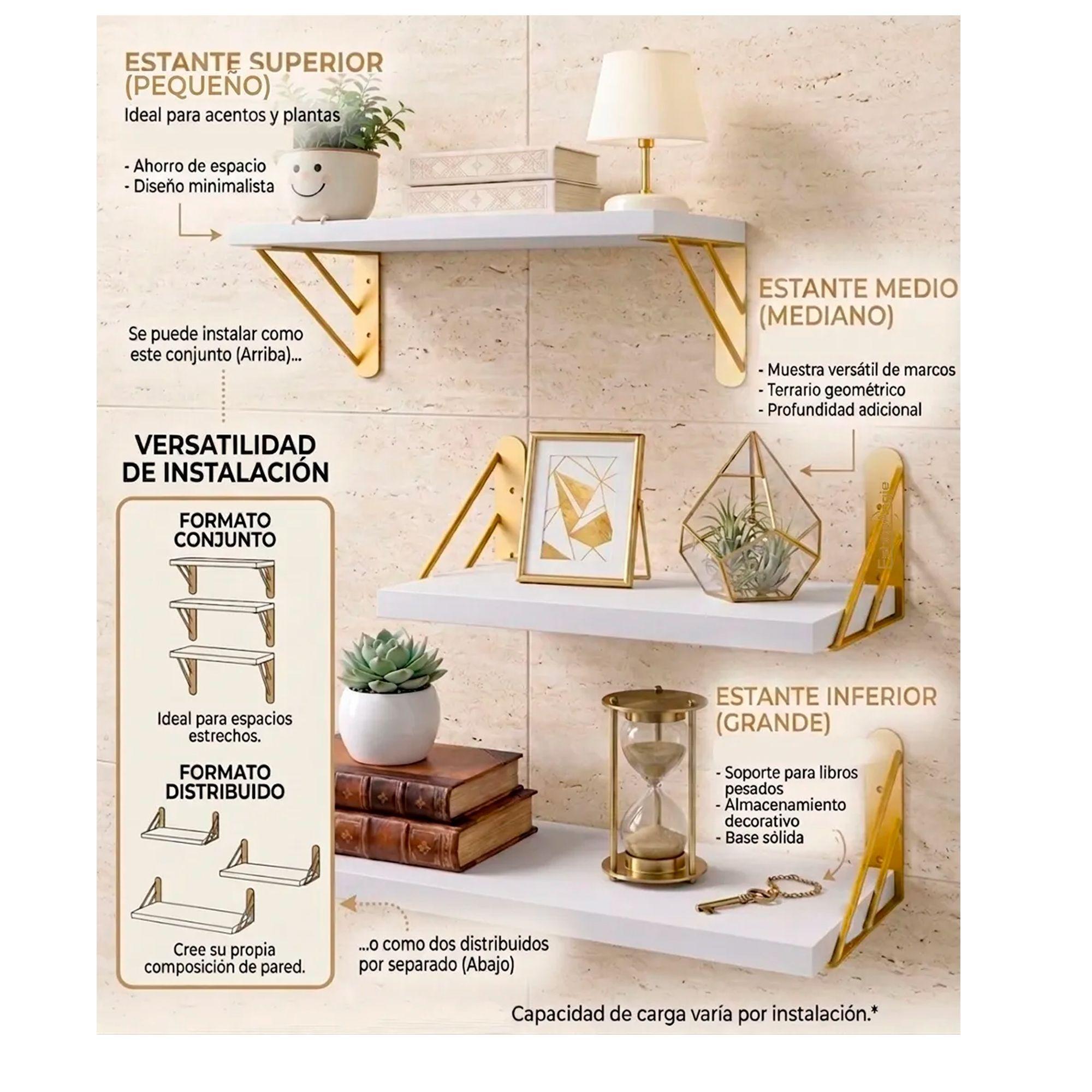 X3 Repisas Flotantes De Pared Decorativas Estantes De Madera-4