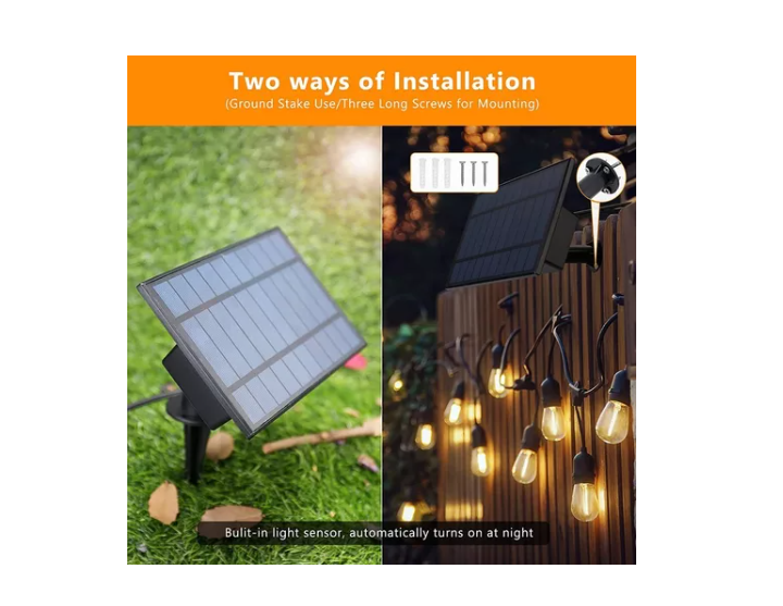 Guirnalda 10 Metros Panel Solar Con 12 Ampolletas Led Calida-4