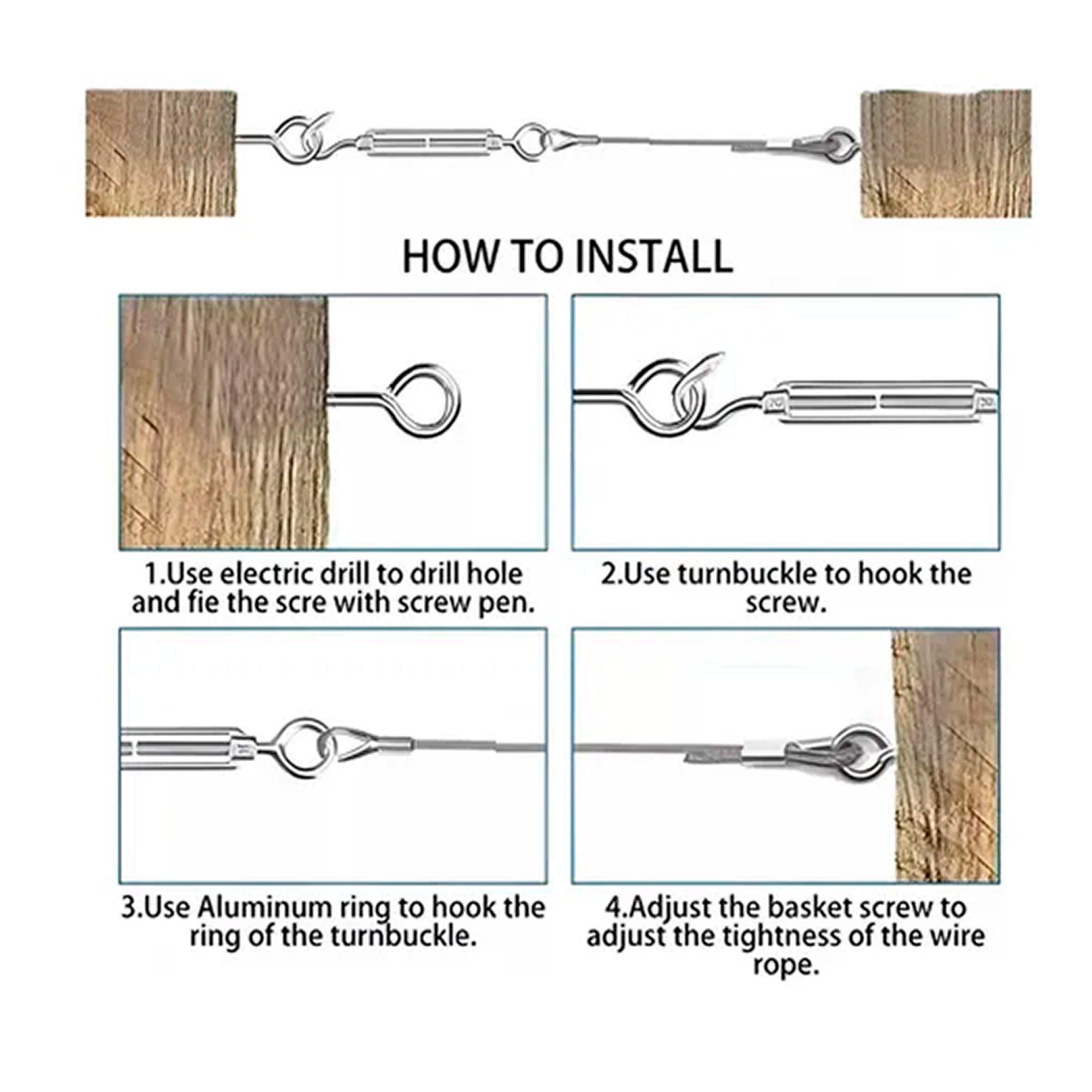 Kit De Cable Tensor De Acero De 30m Gancho Galvanizado-3