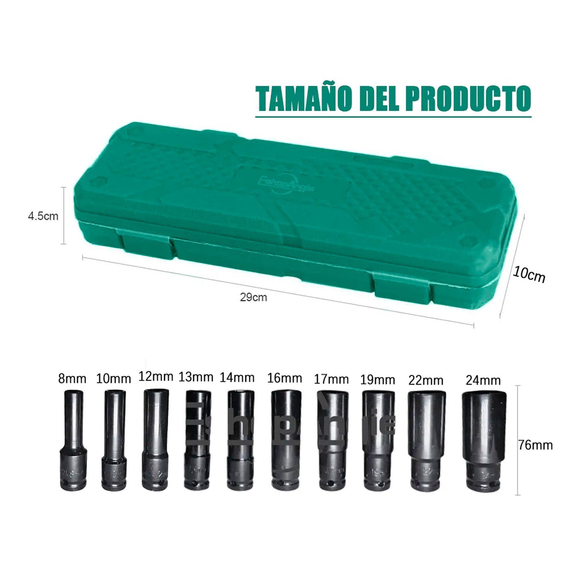 Juego De Dados Largos De Impacto 1 2 10 Piezas De 8 A 24 Mm-2