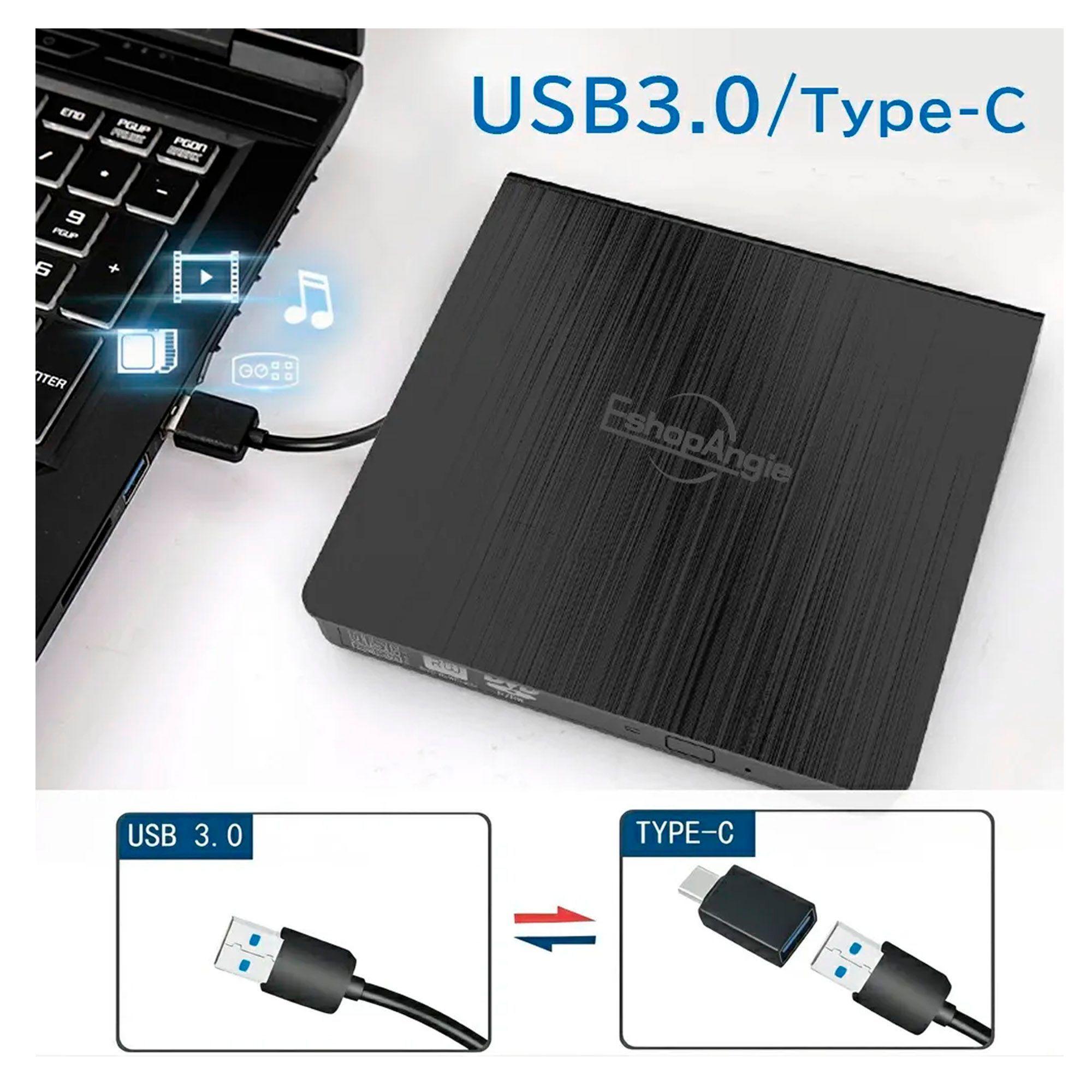 Grabador Externo Dvd/cd Lector Usb 3.0 Negro Usb-c Usb 3.0,usb-c-2