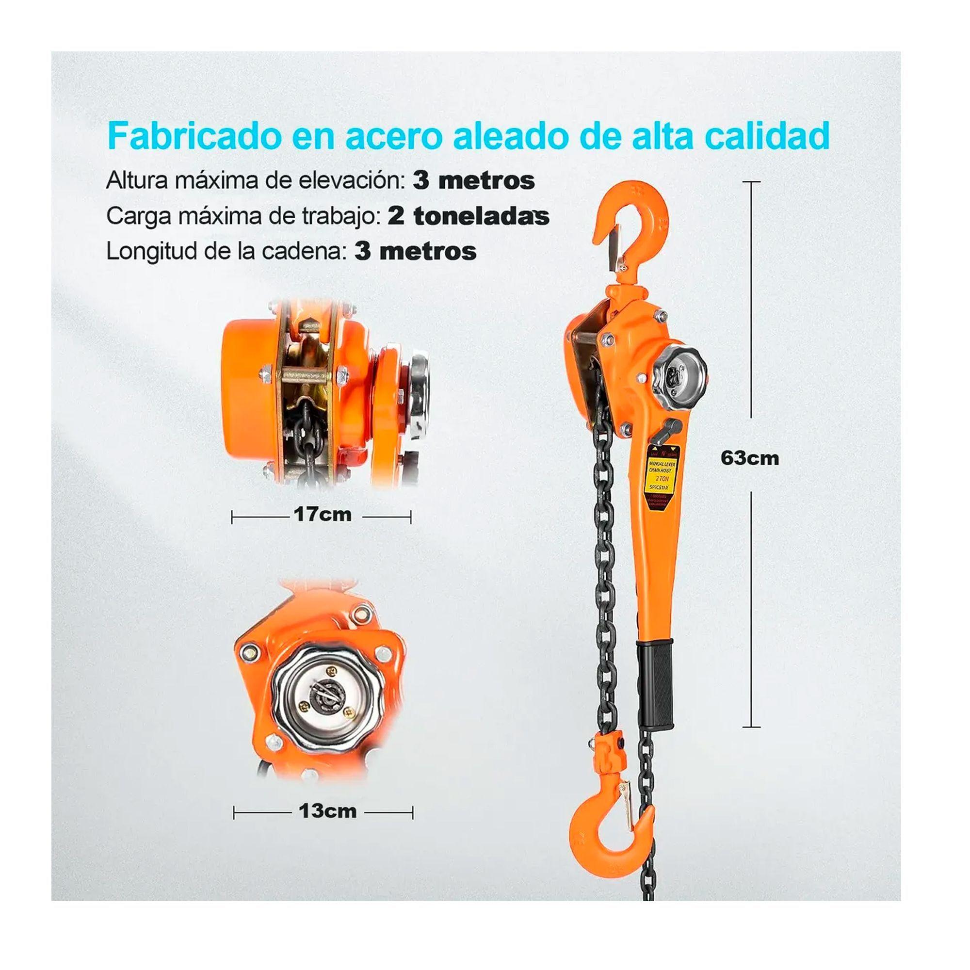 Tecle Polipasto Manual Con Cadena 2 Toneladas X3 Metros-4