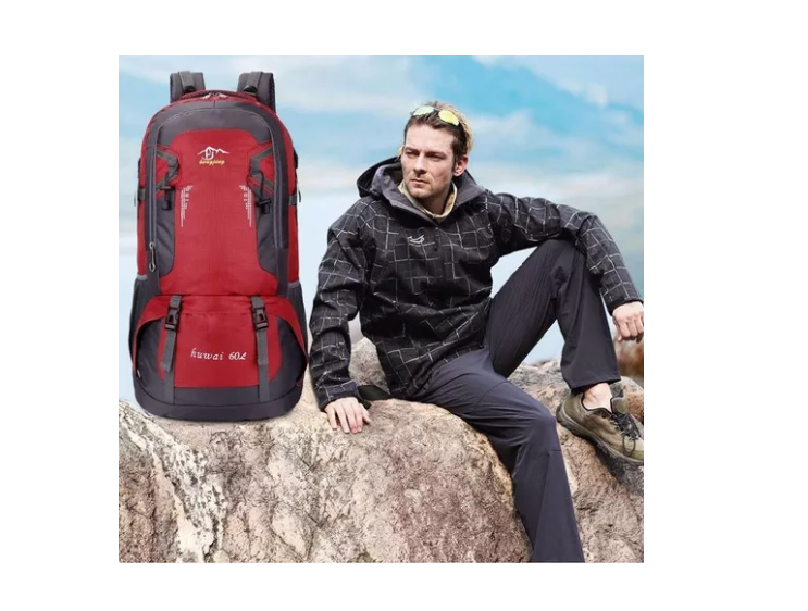 Mochila De 60 Litros Camping Outdoor Trekking Oxford Rojo-3