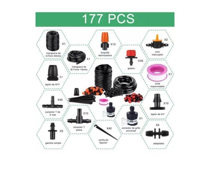 Kit De Riego Por Goteo 40+10 Metros Ahorro Agua 177 Piezas-1