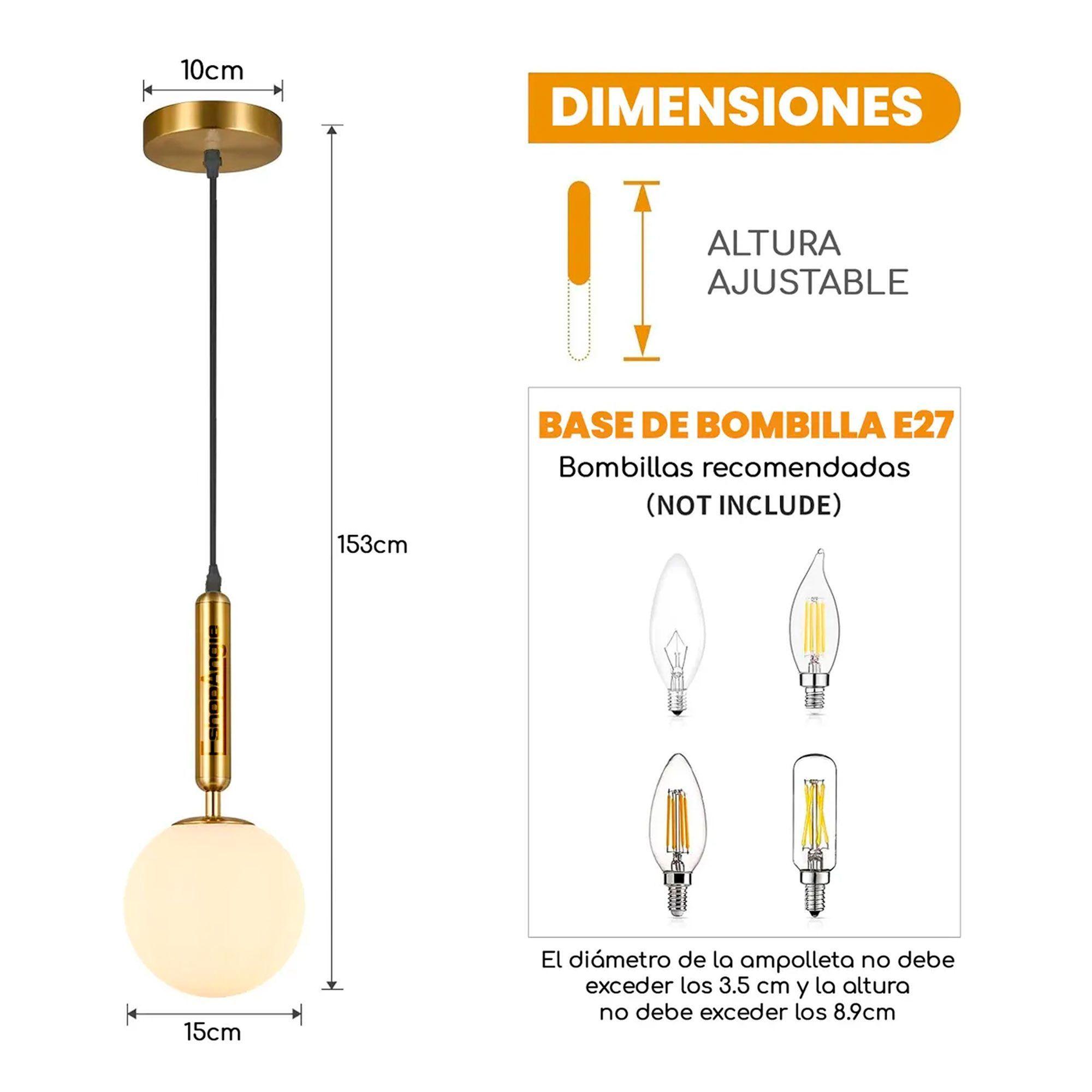Lampara Colgante Dorada Esfera Foco Modelo Nórdica-2
