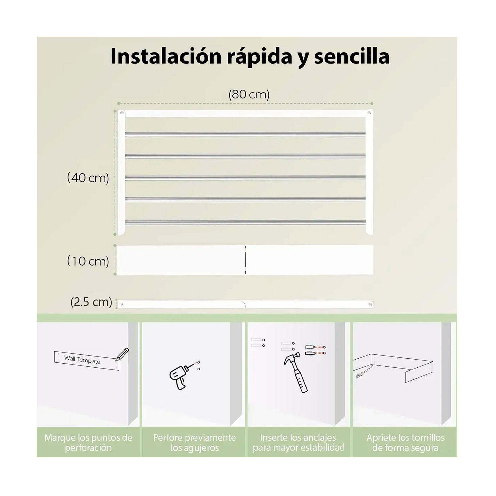 Tendedero Ropa Plegable De Pared Oculto 80 X 40 Cms-4