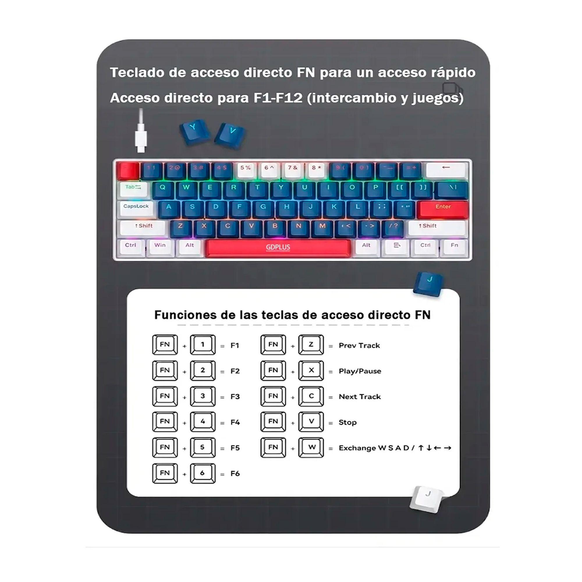 Teclado Mecanico Gamer 60 Rgb Espa ol Hot swap T60 Usb c-6