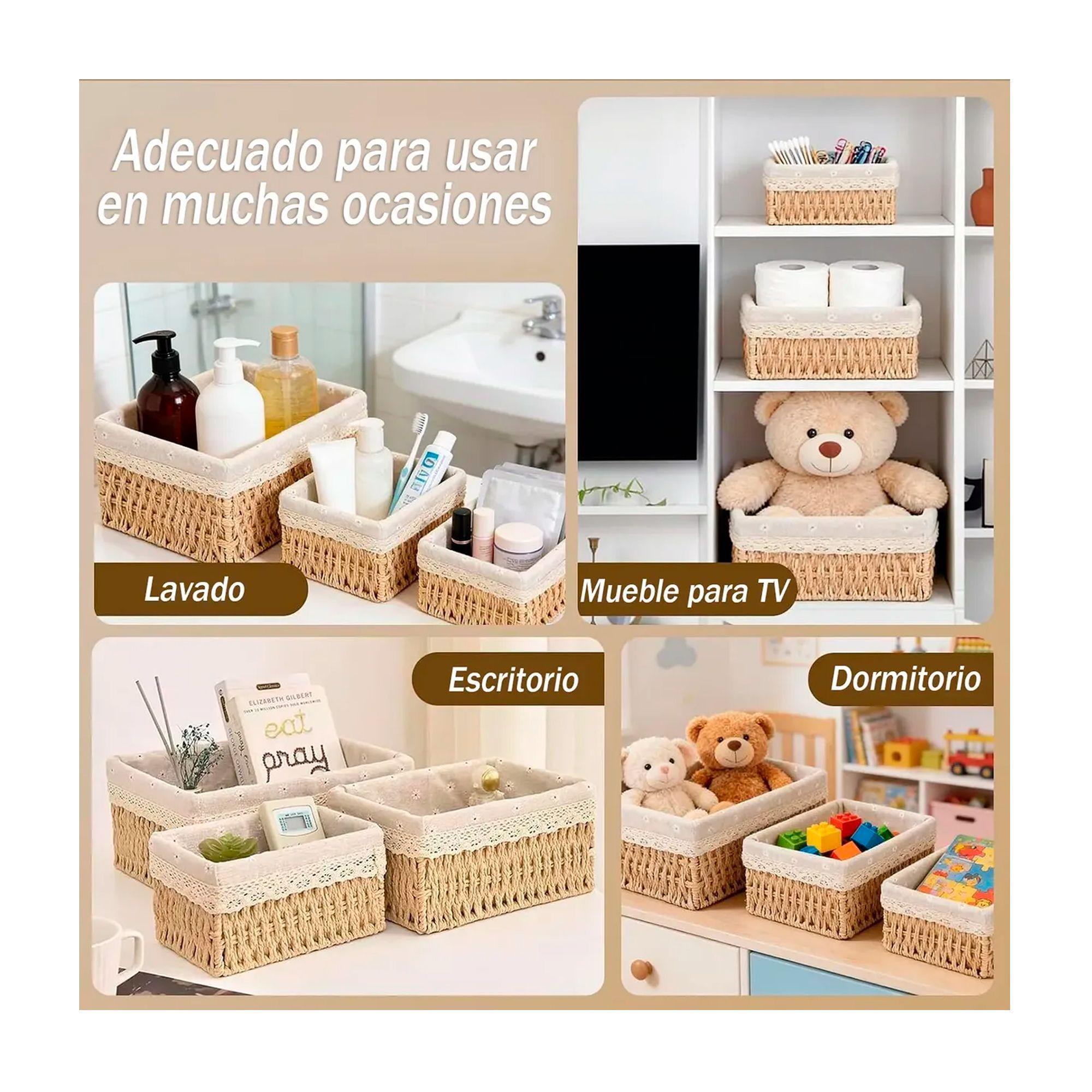 3 Cestas Canasta De Almacenamiento Organizador De Mimbre-5
