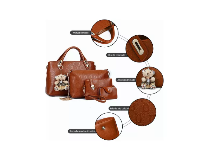 Set 4 Bolsas Mujer Moda Dama Crossbody Cosmetiquera Correa-3