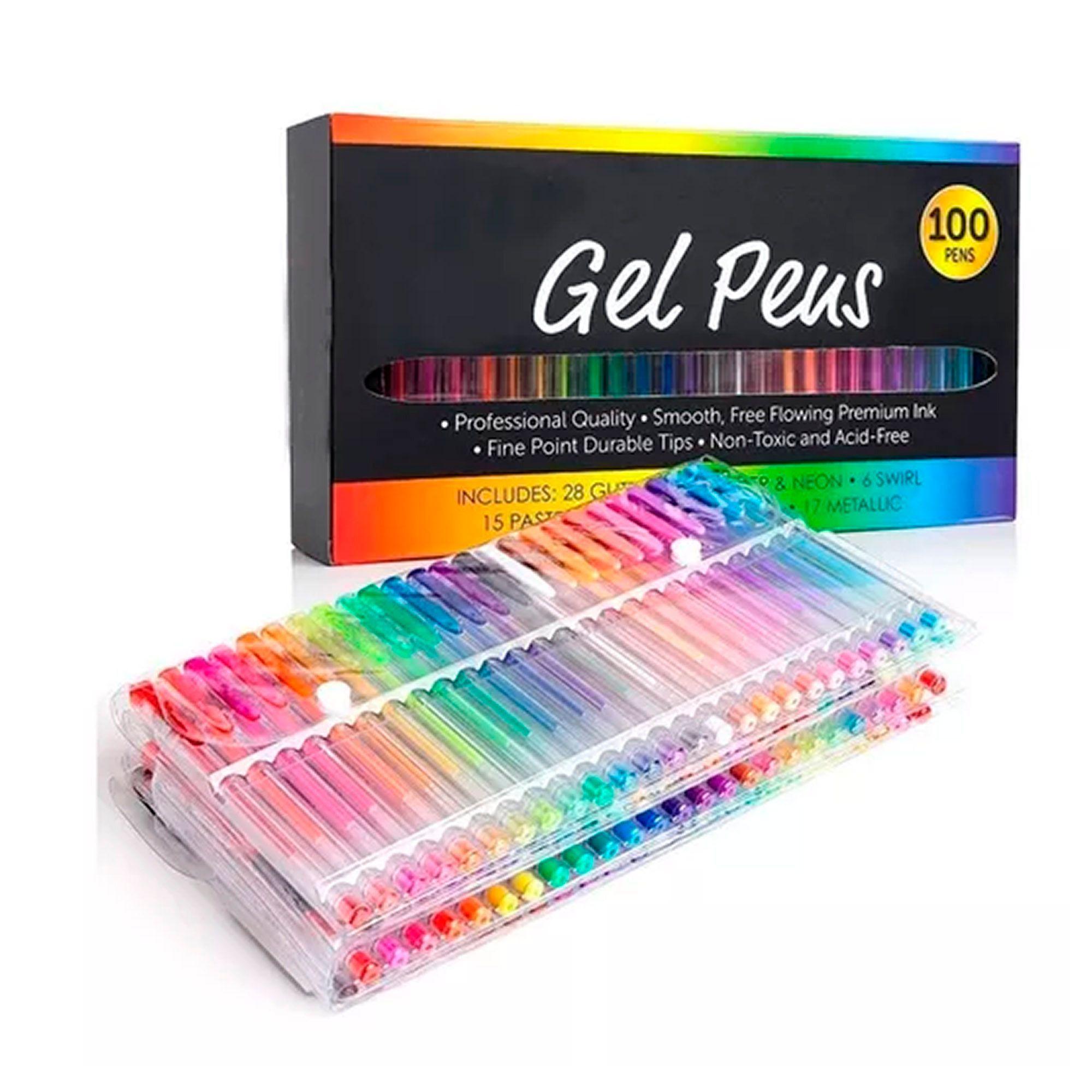 Set 100 Lápices Gel Neón-glitter-metálico-pastel-0