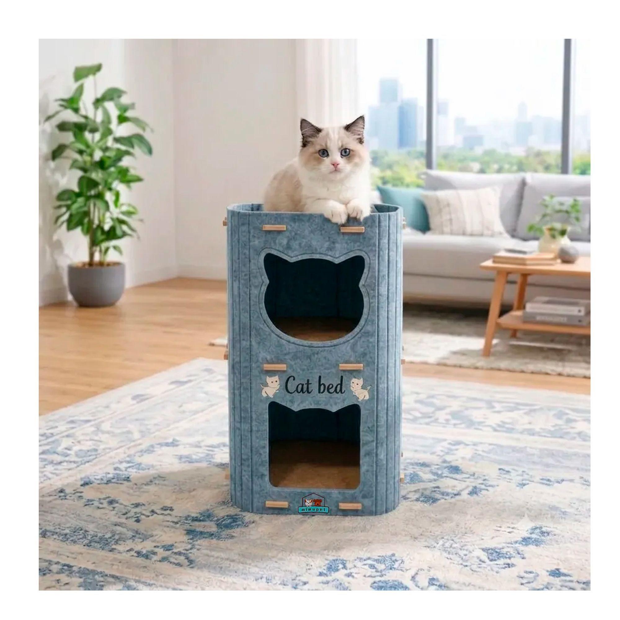 Casa Para Gatos 3 Pisos De Fieltro Cama Cueva Cerrada-5