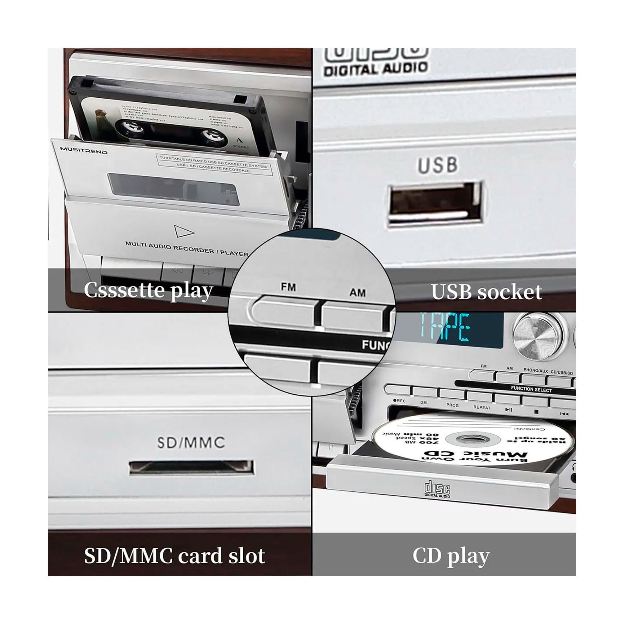 Tornamesa Bluetooth Con Cd Y Cassette + Parlantes Externos-4