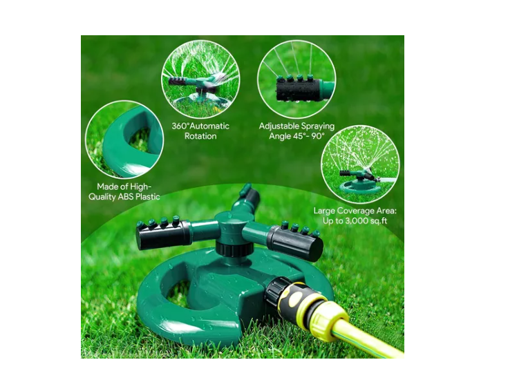 Aspersor De Riego Rociador De Agua Gira 360° 3 Brazos Jardín-4
