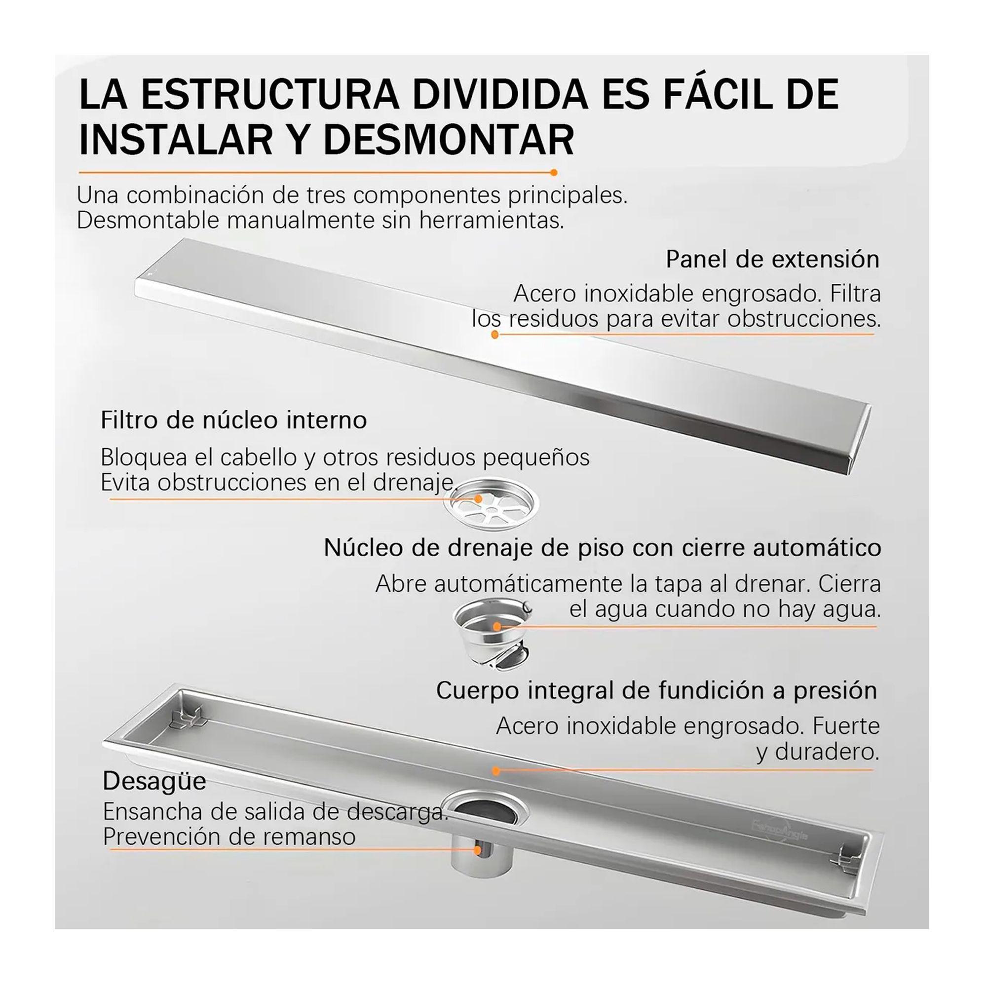 Piso Drenaje Ducha Cubierta Acero Inoxidable Filtro 60x10cm-2