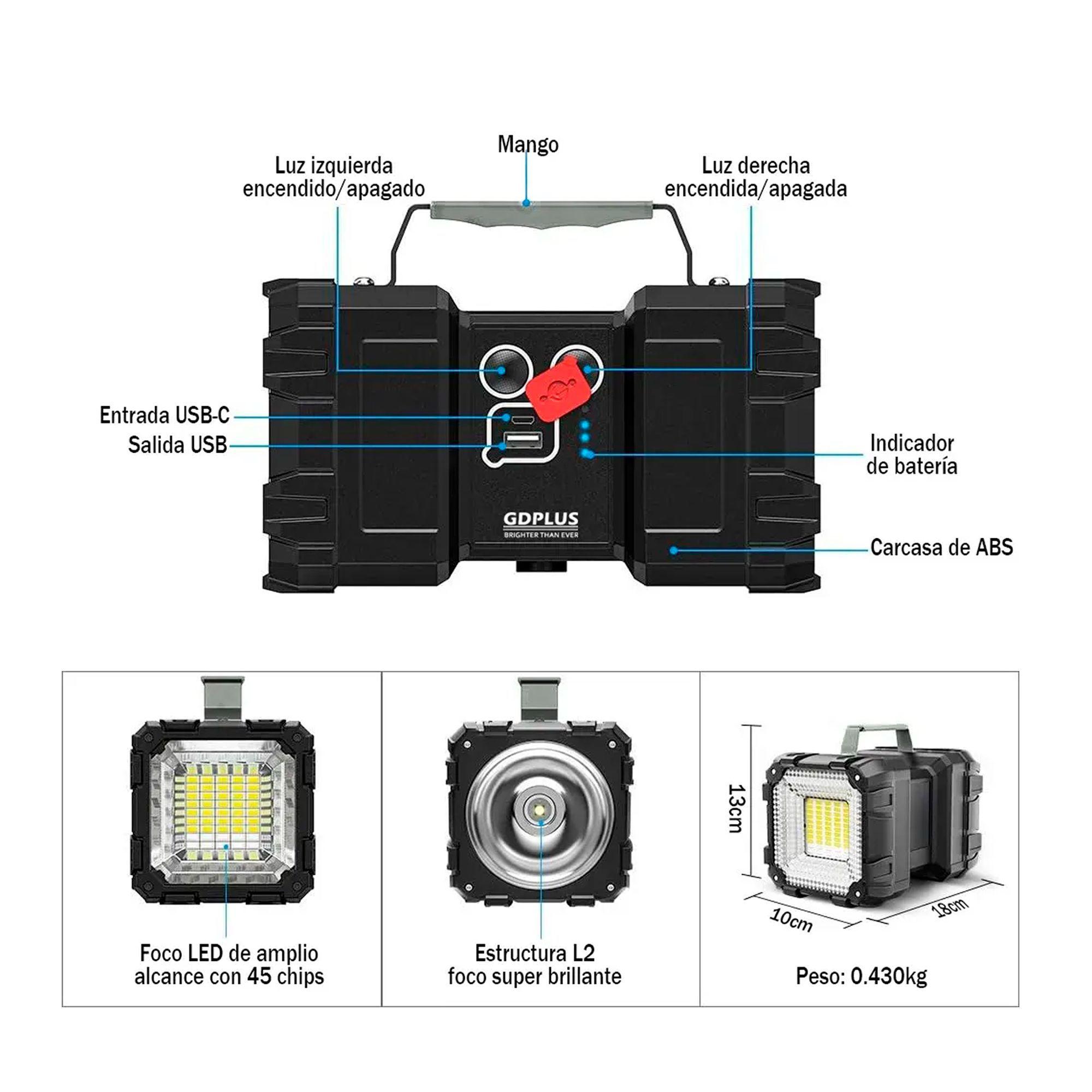 Linterna Recargable Doble Cabeza Led Multiuso Emergencia-5
