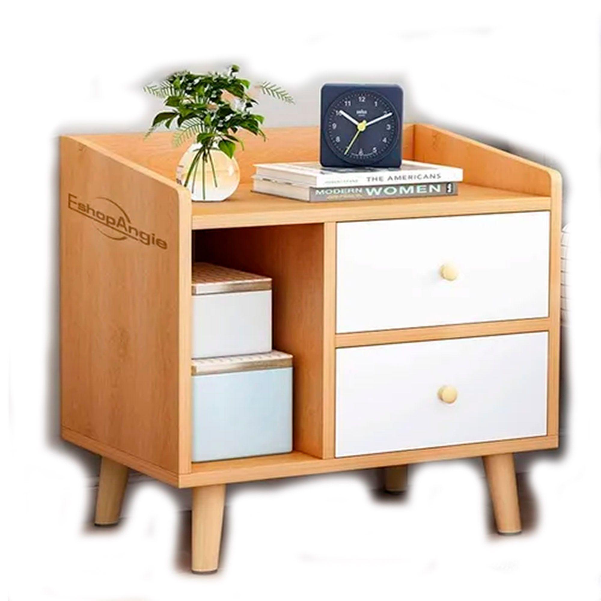 Velador 2 Cajones Mesa De Noche Retro 48x30x43 Cm-0