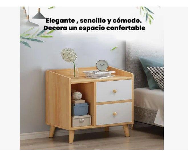 Velador 2 Cajones Mesa De Noche Retro 48x30x43 Cm-1