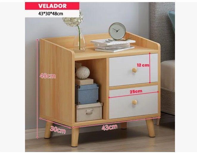 Velador 2 Cajones Mesa De Noche Retro 48x30x43 Cm-3