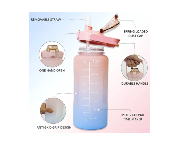 Botella De Agua Motivacional Gran Capacidad 2ltrs Deportiva-3