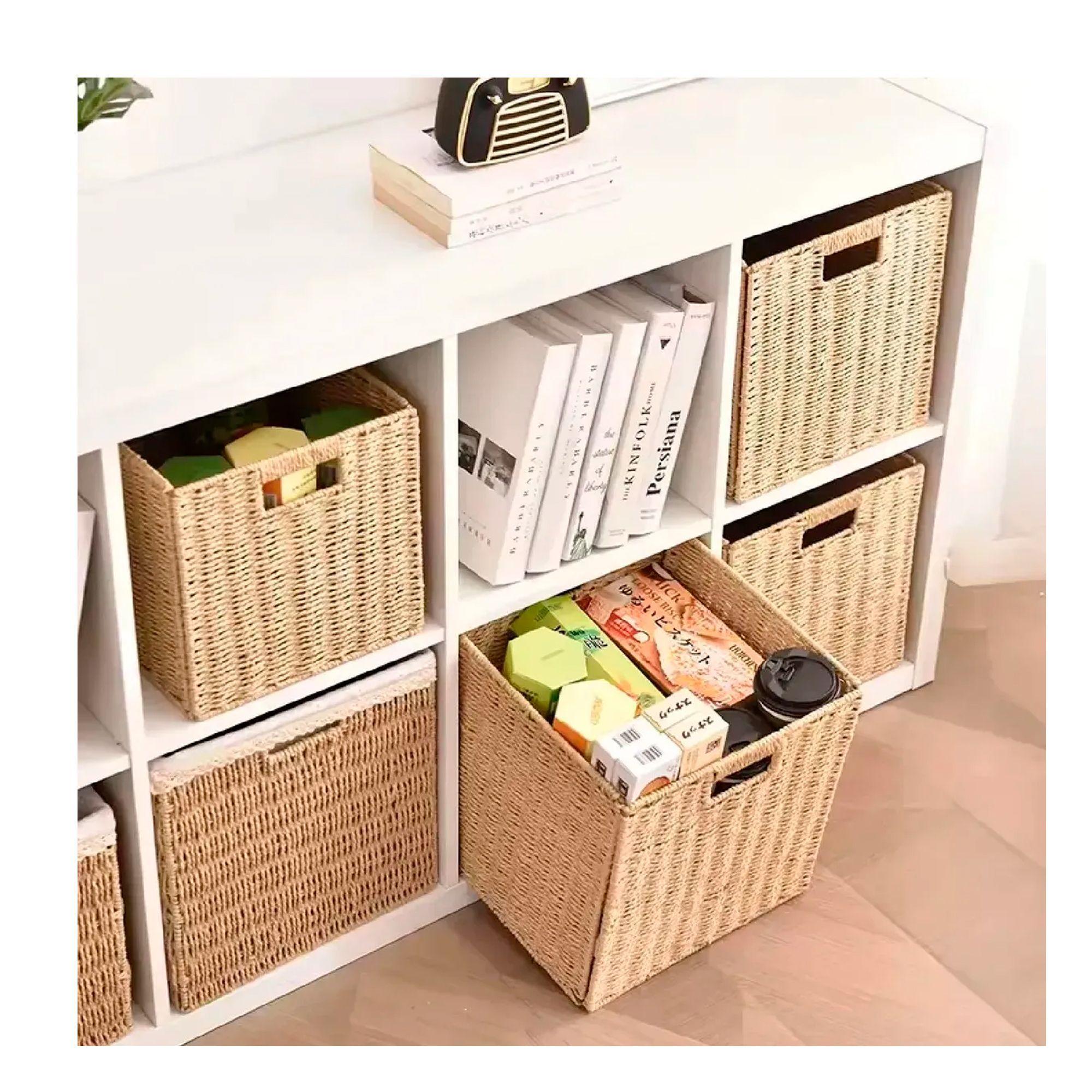 Cesta Canasto Organizador Decorativo De Mimbre Plegable-4