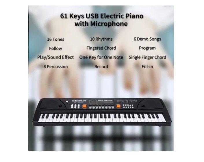 Piano Teclado Musical Eléctrico De 61 Teclas + Micrófono-3