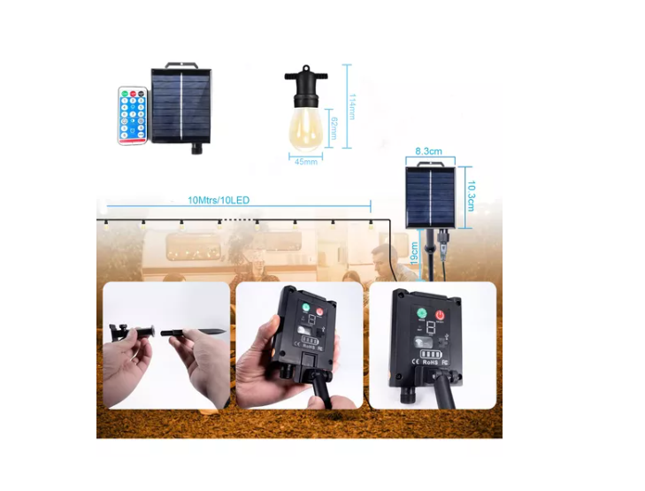 Guirnalda Led 10 Mtrs Panel Solar 10 Ampolletas Impermeable-2