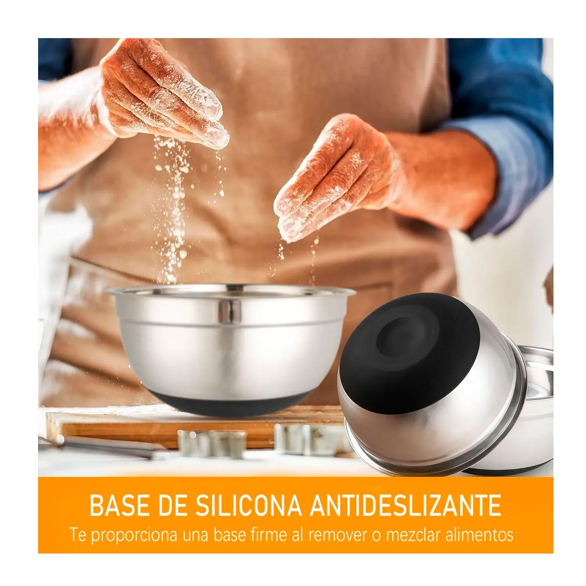 3 Bowls Con Tapa Acero Inoxidable Y Base Antideslizante-2