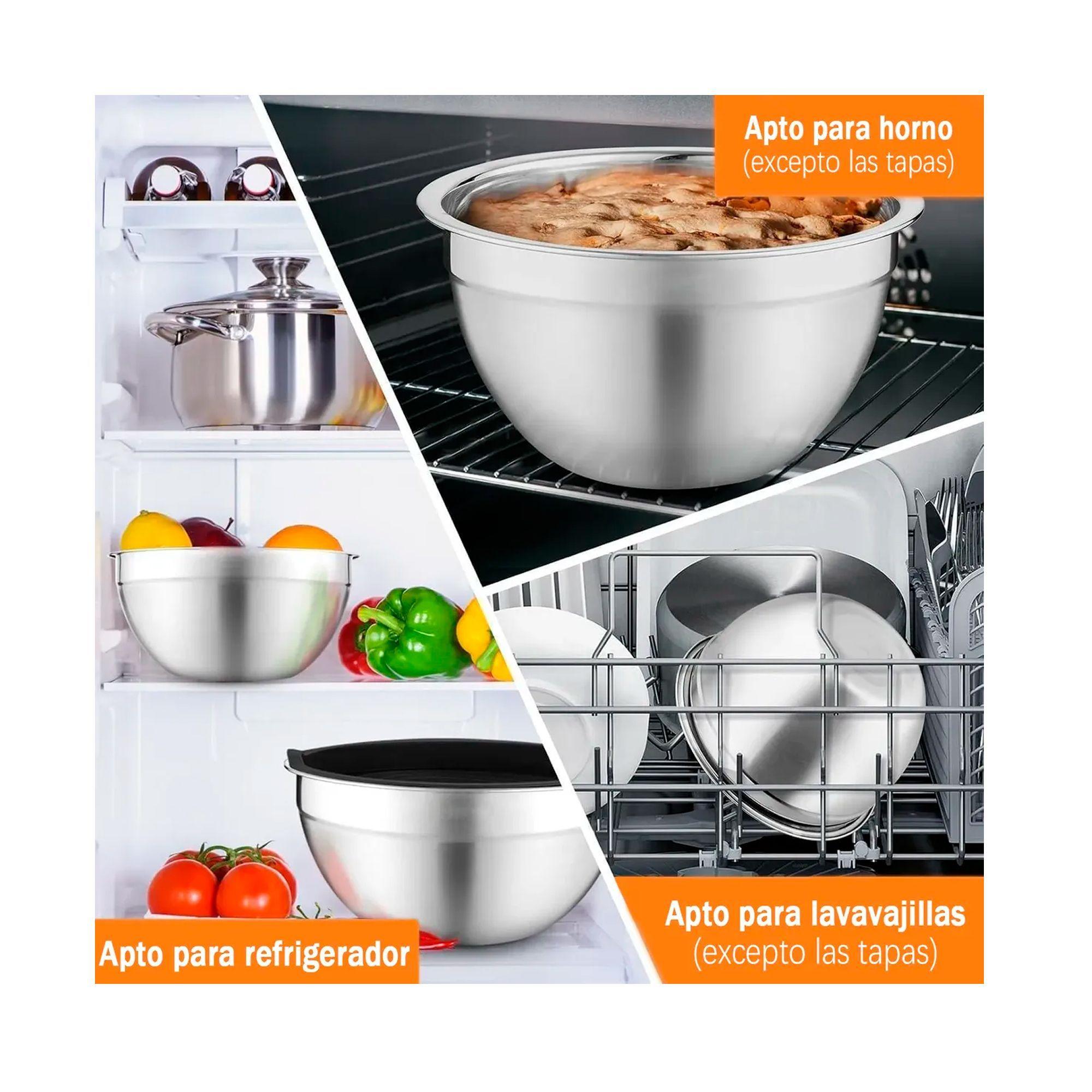 3 Bowls Con Tapa Acero Inoxidable Y Base Antideslizante-4