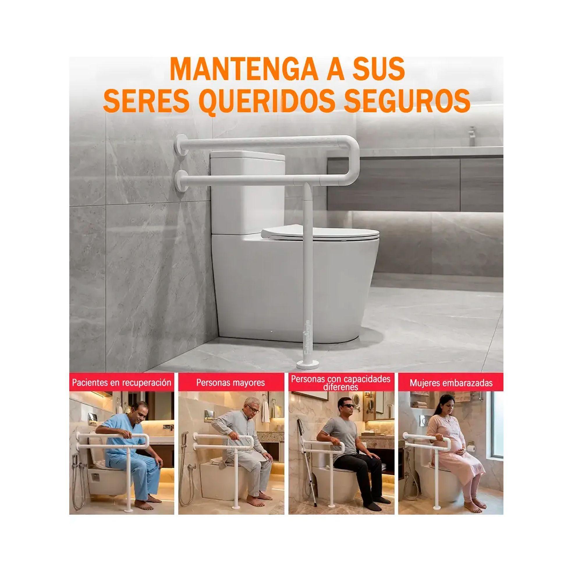 Barra Seguridad Baño Discapacitados Acero Inox Muro Piso-6