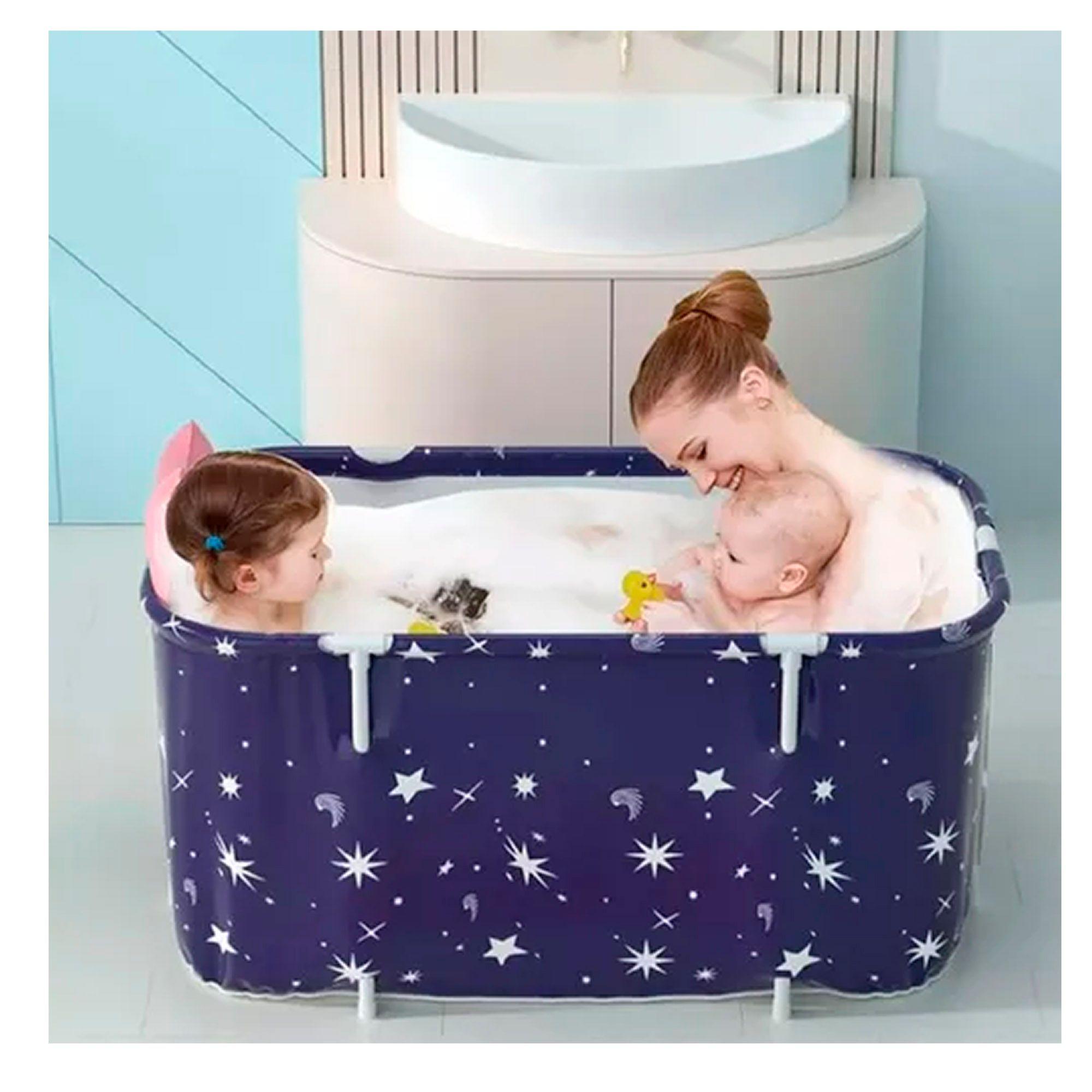 Bañera Plegable Portátil Adultos Y Niños Balde Spa 110×55cm Azul-1