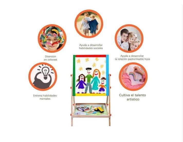 Pizarra Atril Para Niños 2 En 1 Doble Madera + Tiza Y Plumón-5