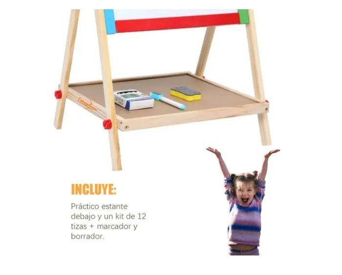 Pizarra Atril Para Niños 2 En 1 Doble Madera + Tiza Y Plumón-7