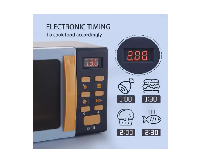 Horno Microondas De Juguete Más Accesorios Luz Y Sonido Azul-2