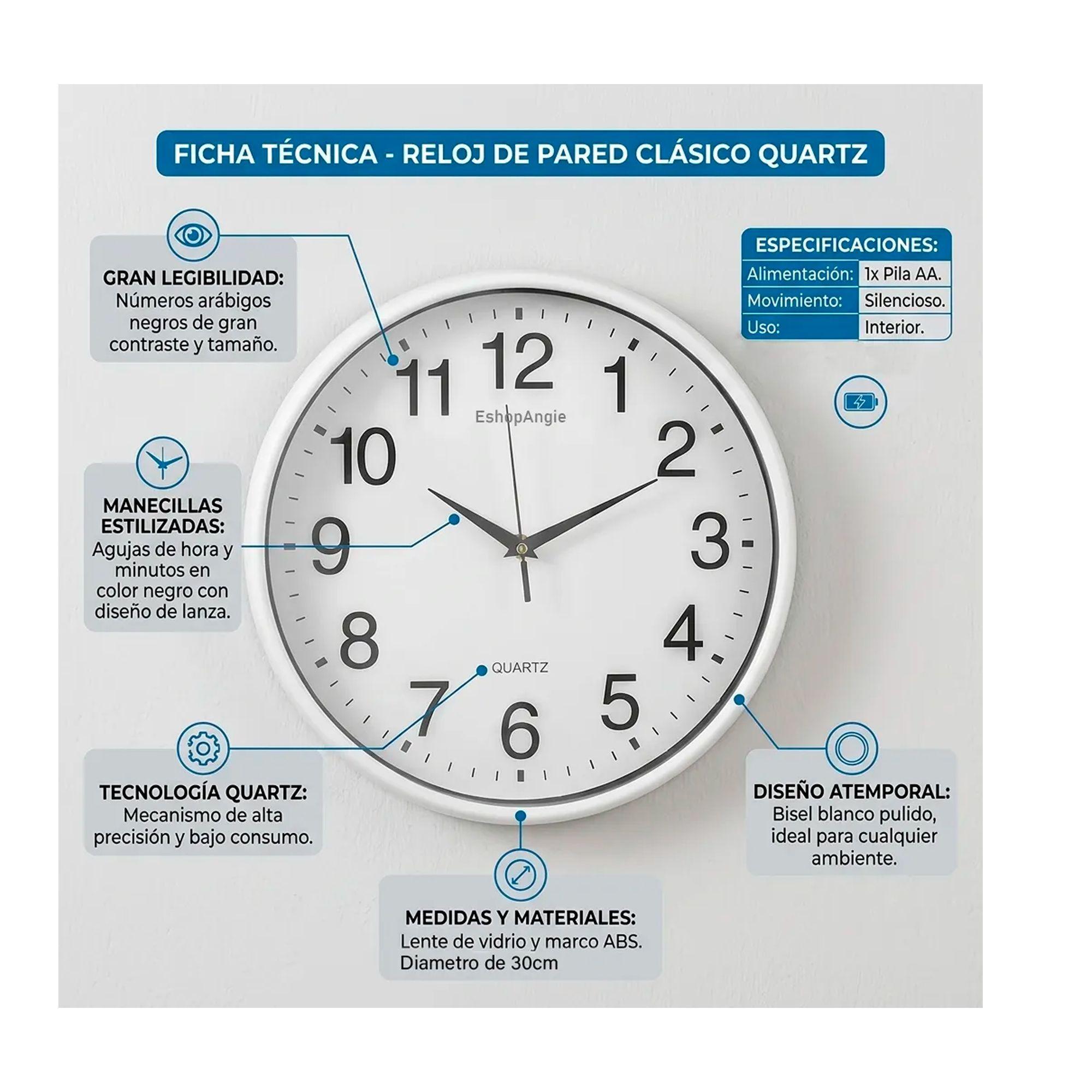 Reloj De Pared Silencioso Grandes Numeros 30cm Sala Cocina-2
