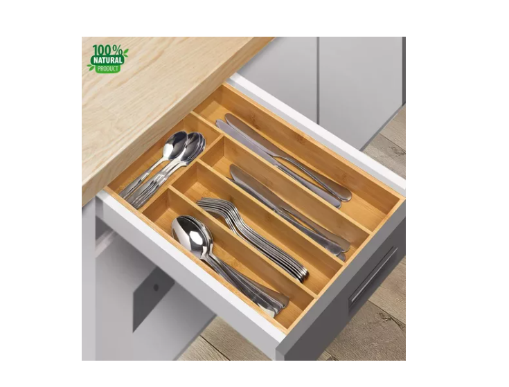 Bandeja De Bambu Organizadora De Cubiertos 5 Compartimento-2