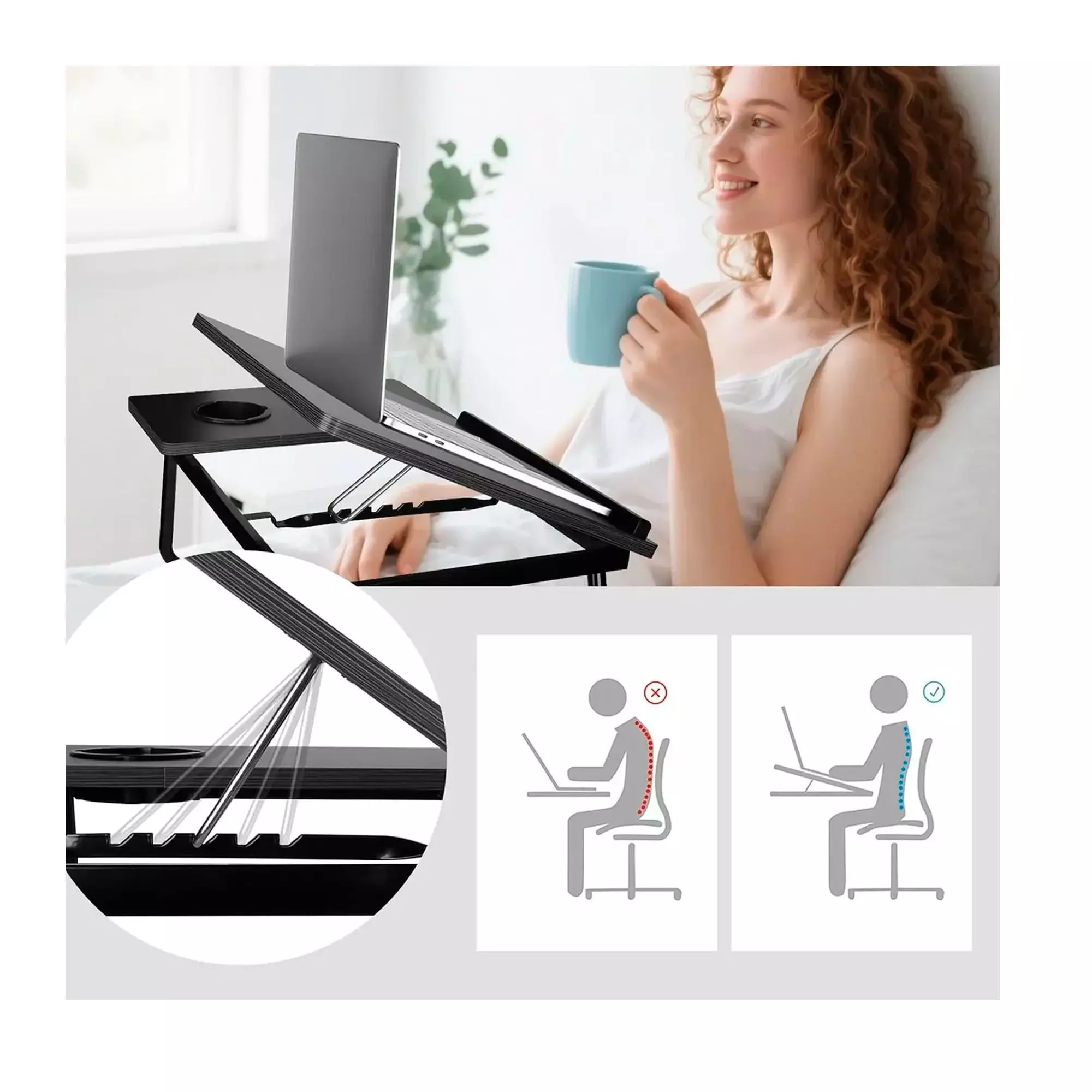 Mesa Para Laptop Plegable Portatil Ajustable Con Posavasos-6