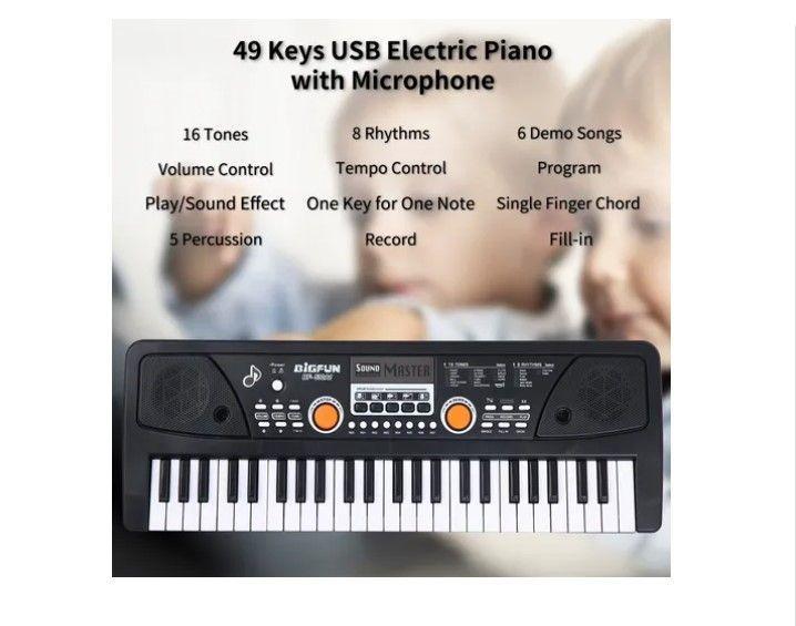 Piano Teclado Musical Eléctrico De 49 Teclas + Micrófono-3