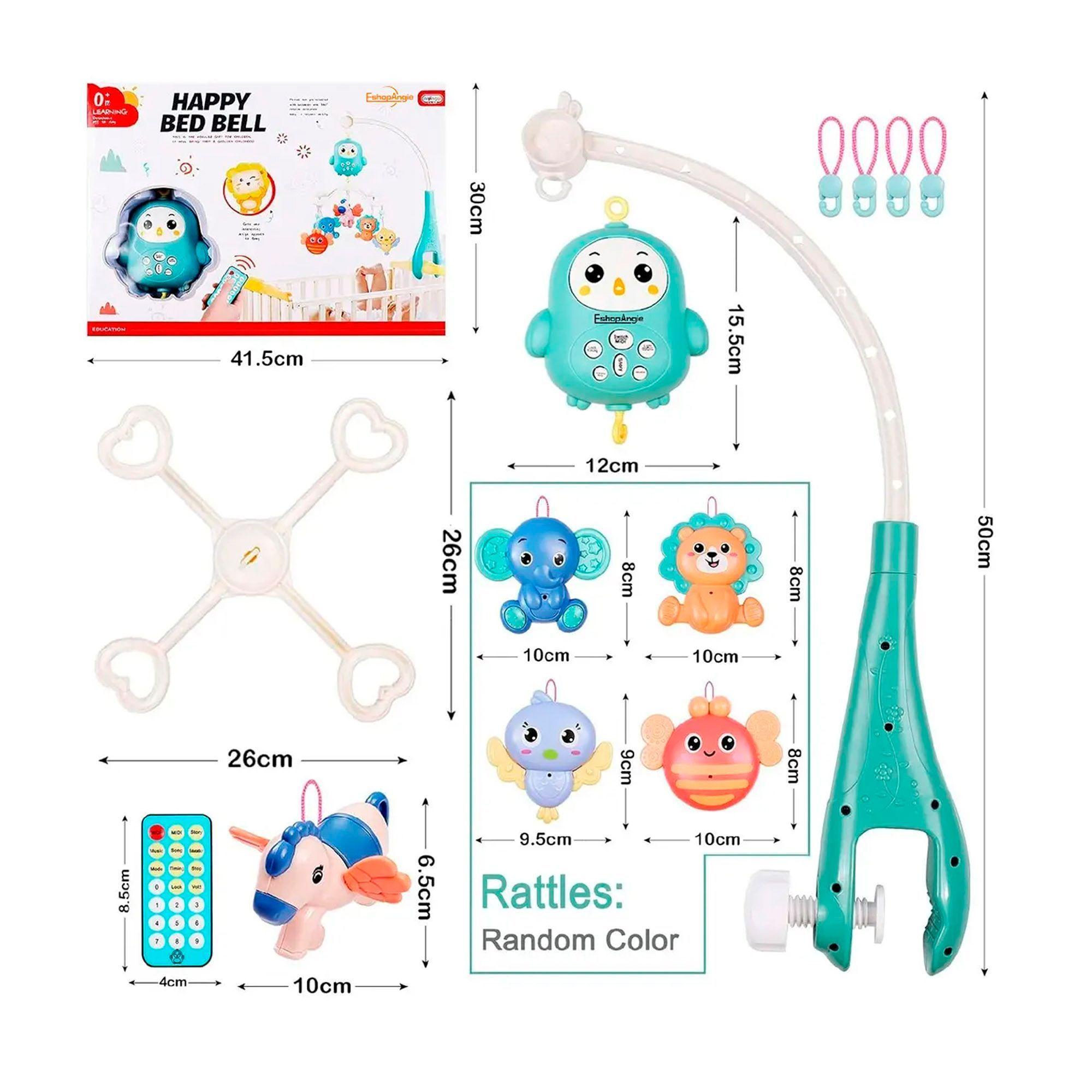 Móvil Giratorio Musical Con Luces Para Cuna + Control Celeste Animal-2