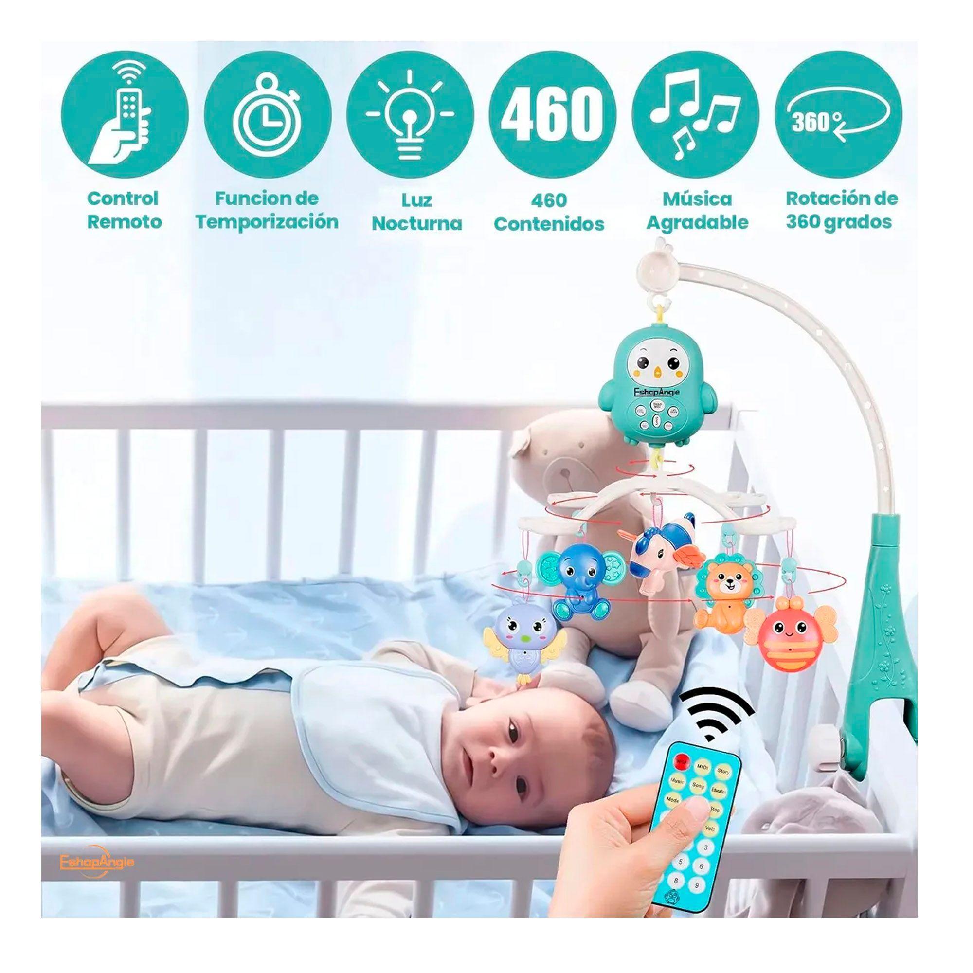 Móvil Giratorio Musical Con Luces Para Cuna + Control Celeste Animal-3