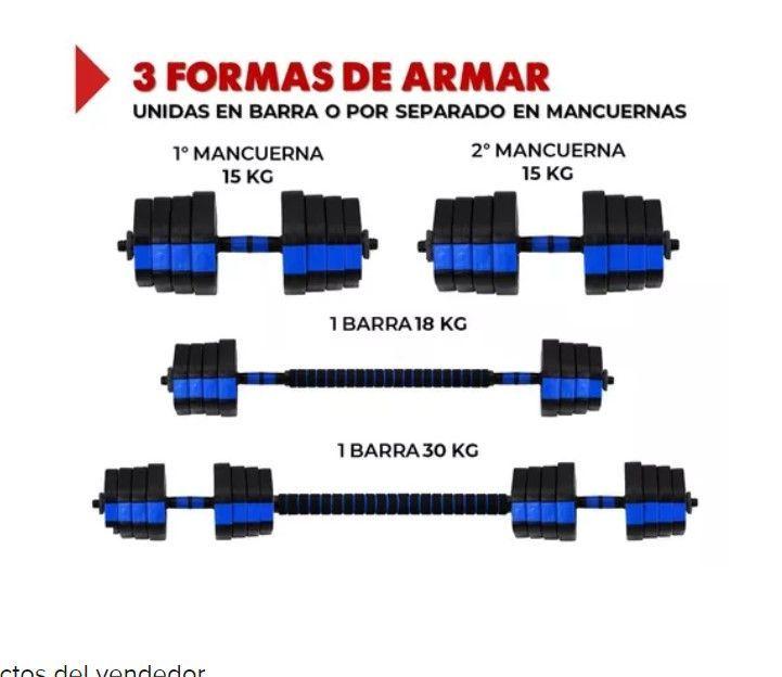 Mancuernas Ajustables Set Pesas De 30 Kg Total 2en1 +barra-2