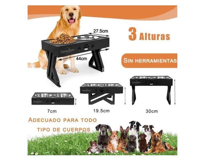 Comedero-bebedero Para Perros Altura Ajustable - Plato Acero-3