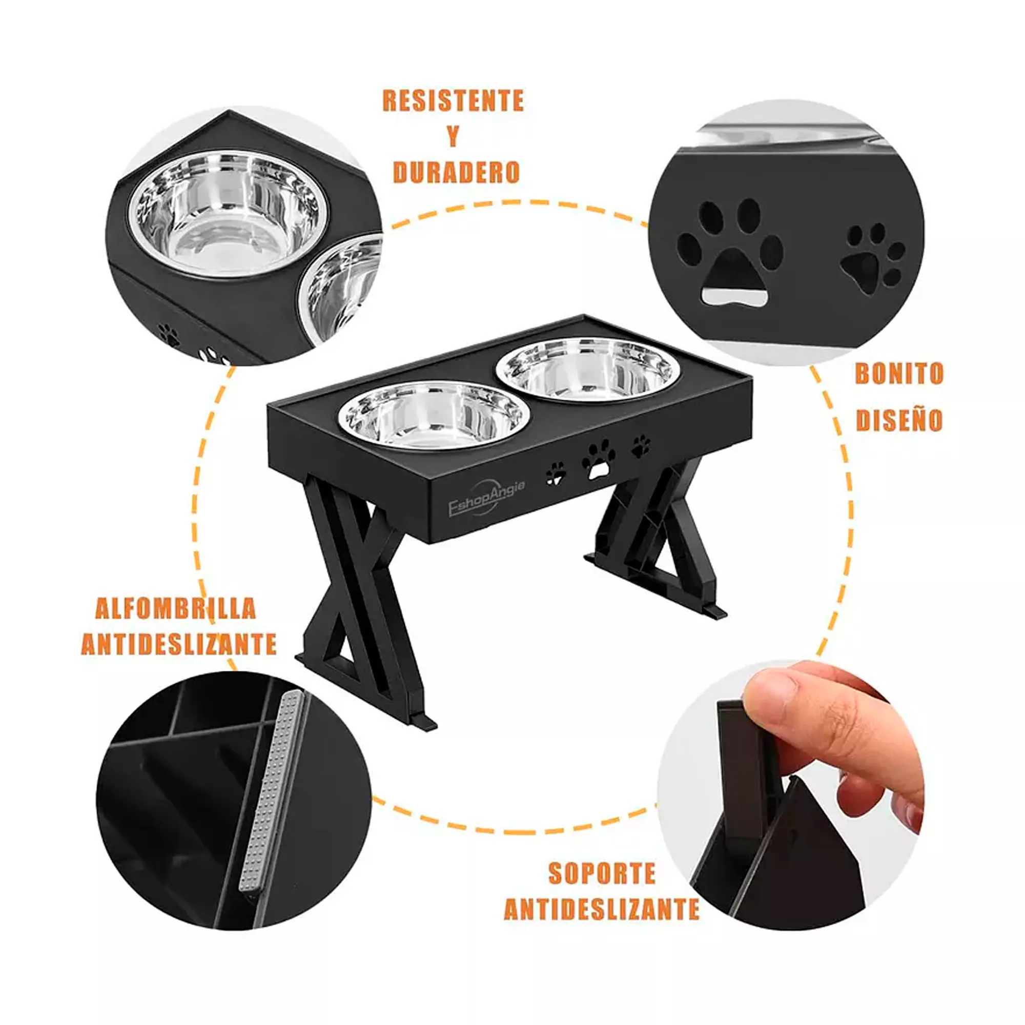Comedero-bebedero Para Perros Altura Ajustable - Plato Acero-2