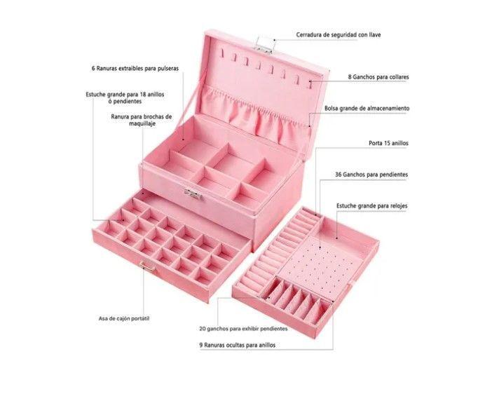 Joyero Organizador De Joyas 2 Niveles Con Cajon Y Llave-2