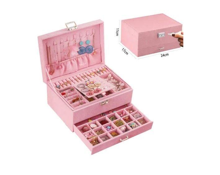Joyero Organizador De Joyas 2 Niveles Con Cajon Y Llave-3