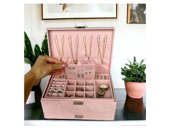 Joyero Organizador De Joyas 2 Niveles Con Cajon Y Llave-5