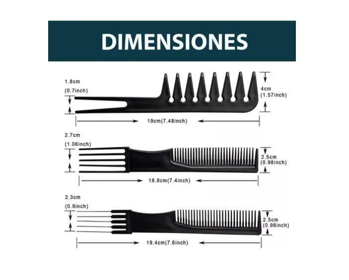 Peine Peluqueria Kit Profesional Barberia Estilista 10 Pzs-4