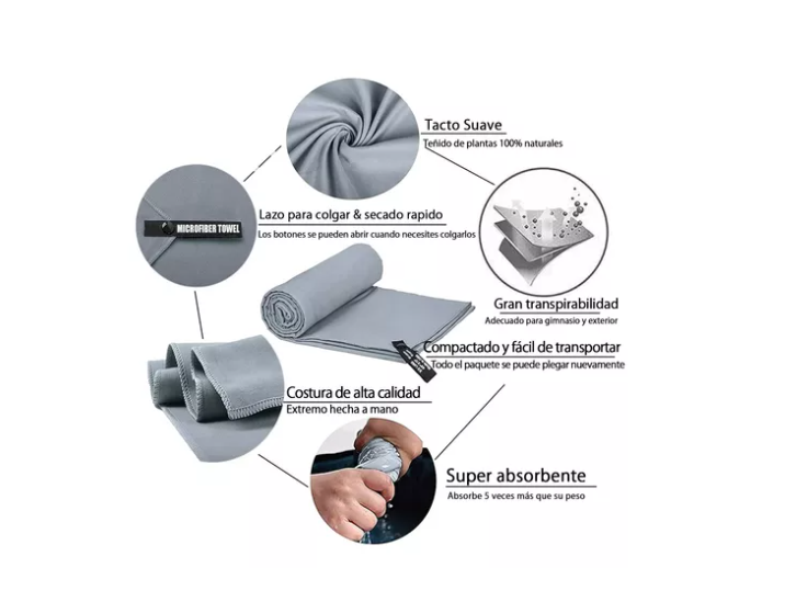 Toalla De Microfibra Deporte Viaje Secado Rapido 2 Und-3