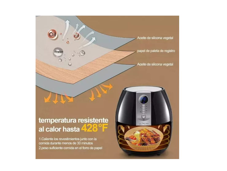 Pack 100 Forros Desechables Antiadherente Freidora Air Fryer-1